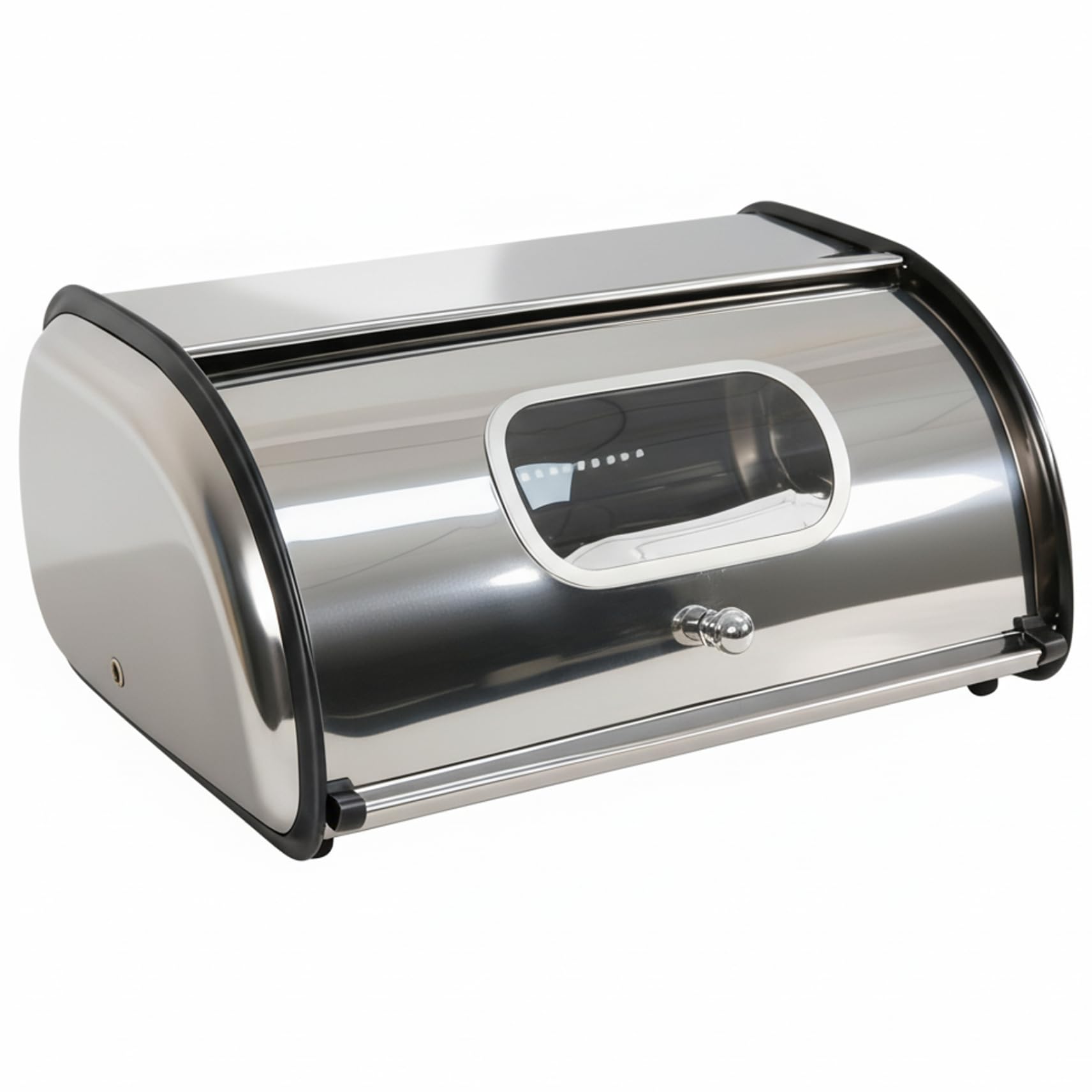 Boîte à pain en acier inoxydable avec finition miroir et fenêtre transparente