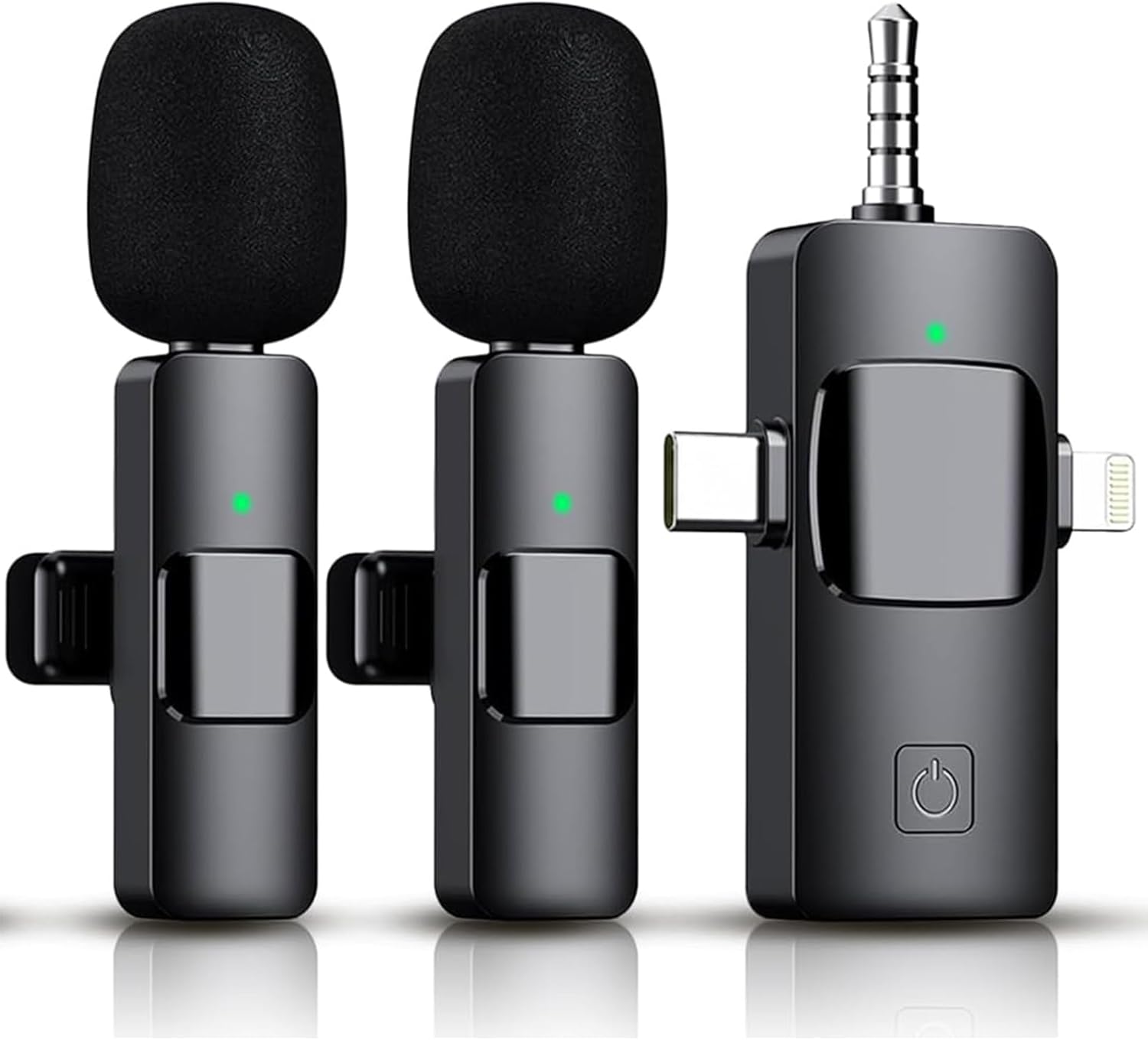 4 in 1 Mini Microphone Wireless Lavalier Microphone for iPhone Android Computer Laptop Camera USB-C,2.4G Ultra-Low Delay,Noise Reduction,Double Lapel Microphone for YouTube TikTok Vlog