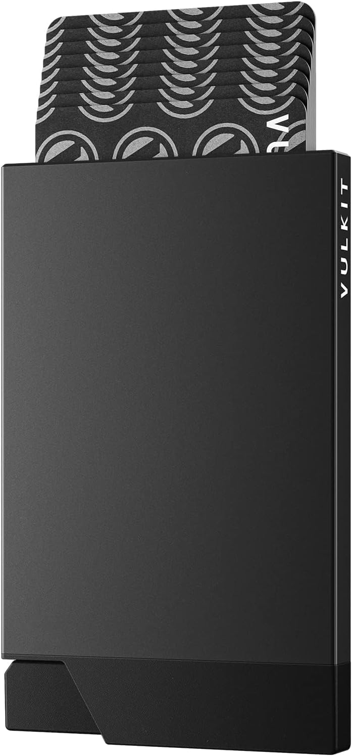 Pop up Card Holder Minimalist Credit Card Holder RFID Blocking Slim Metal Card Case for Men or Women(Black)