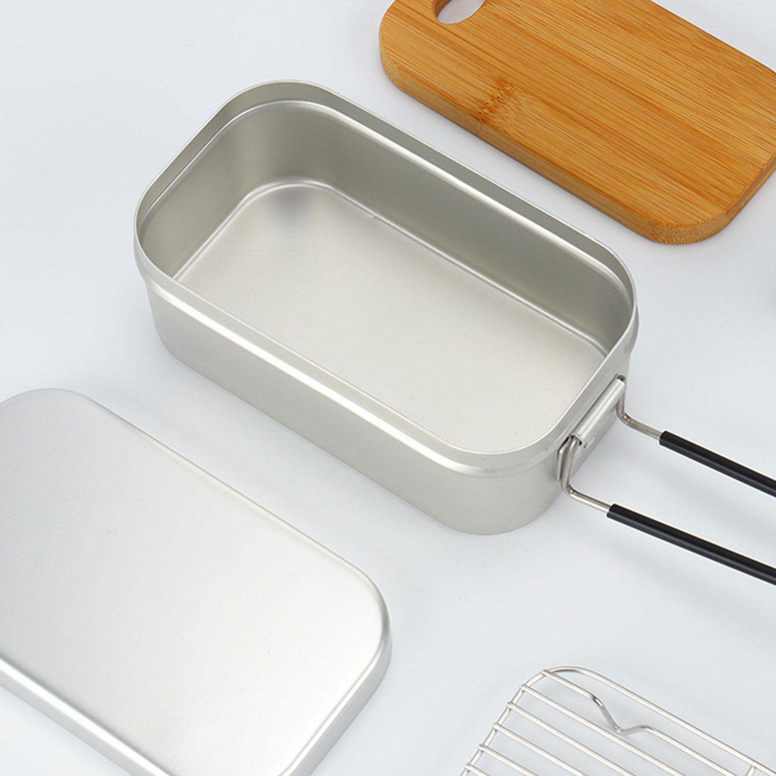 Lunchbox van aluminium met deksel, Japanse Box met handvat, Box voor kamperen, reizen, levensmiddelenbox 16,5 x 9,5 x 6,7 cm