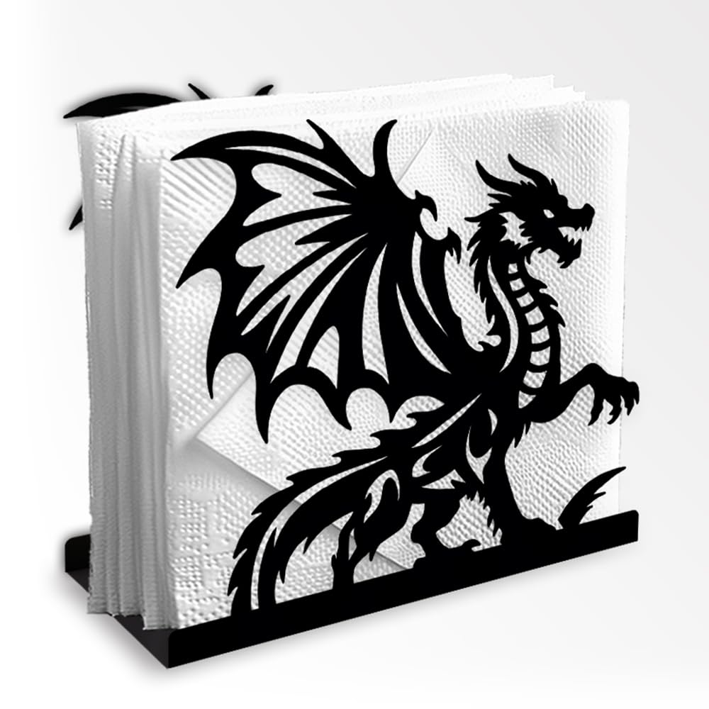 DOODLREAM Flying Dragon Decorative Black Metal Napkin Holder for Table