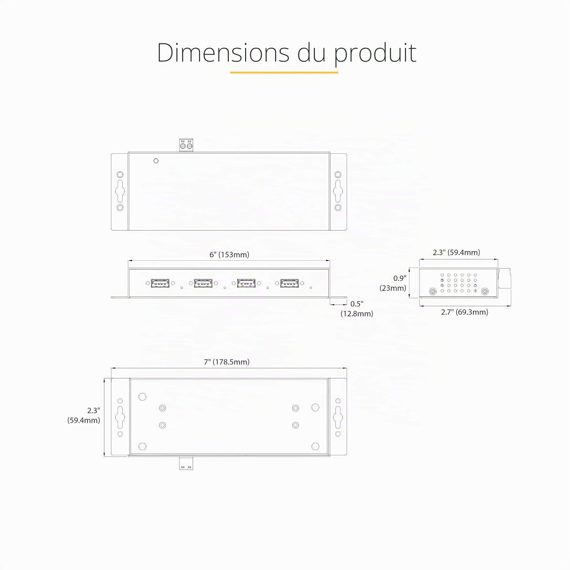 StarTech Hub Industriel USB 3.0 4 Ports 5Gbps, ESD (5G4AINDNP-USB-A-HUB) | Robuste, Montage rail DIN mur bureau, Ports verrouillables, Extension USB, Dock