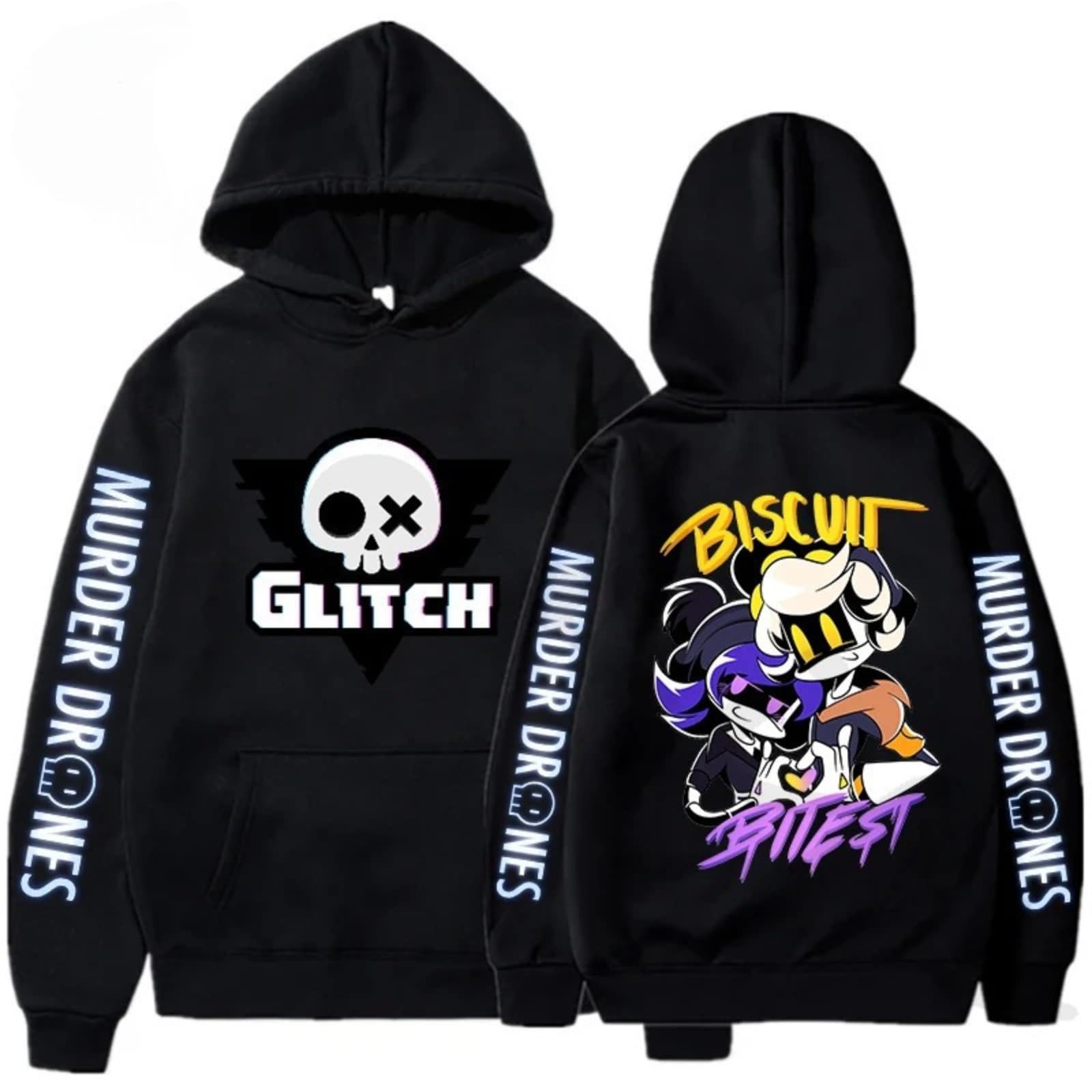 BTAISYDE Murder-Drones Hoodie, Harajuku Style Pullover, Vintage Unisex Sweatshirt, Side Seam Pockets (Black 2,L)