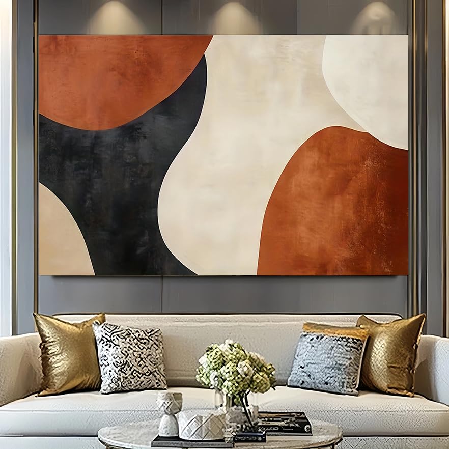 Tableau abstrait moderne 60x90 cm avec cadre intérieur géométrique neutre