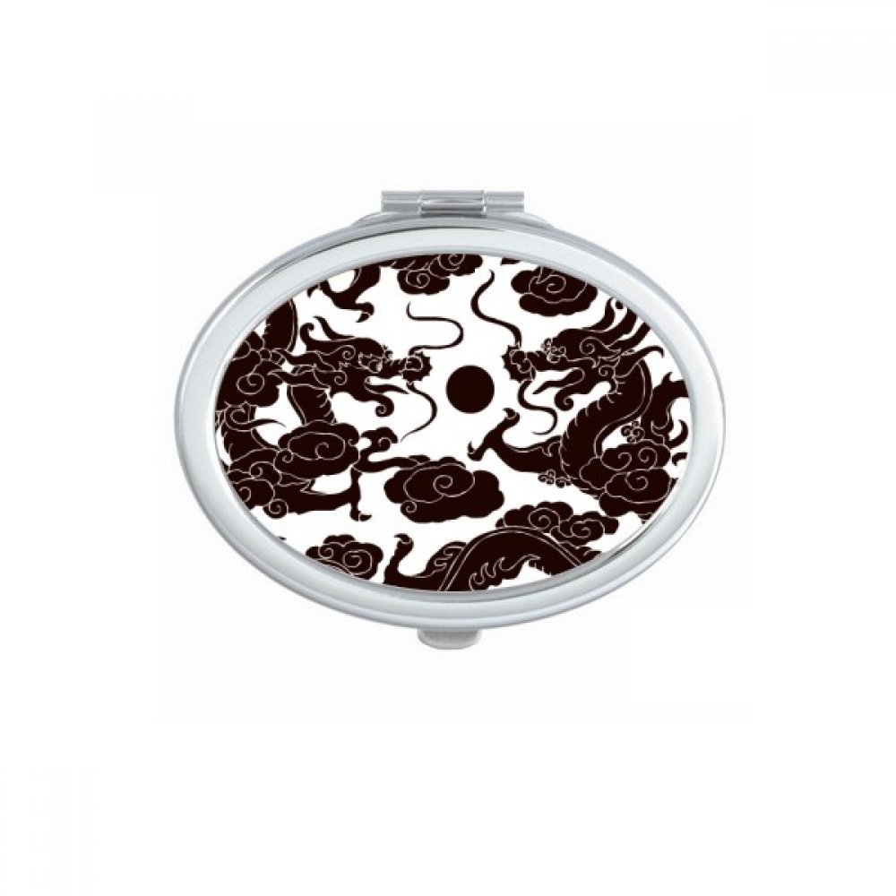 Miroir de poche animal dragon chinois ovale compact pour maquillage