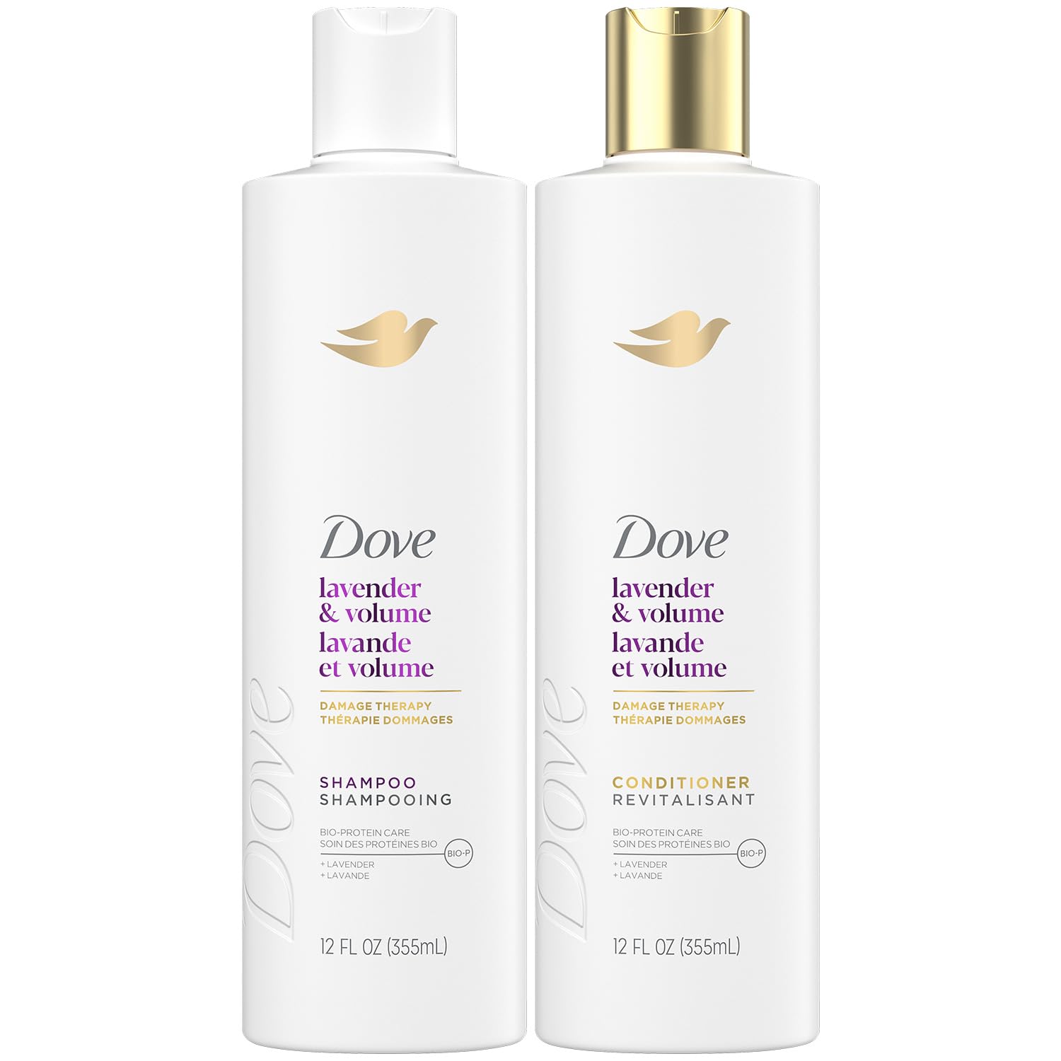 Shampoo & Conditioner, Lavender & Volume Damage Therapy – Volumizing Hair Products for Women with Fine, Flat Hair, 12 Oz Ea