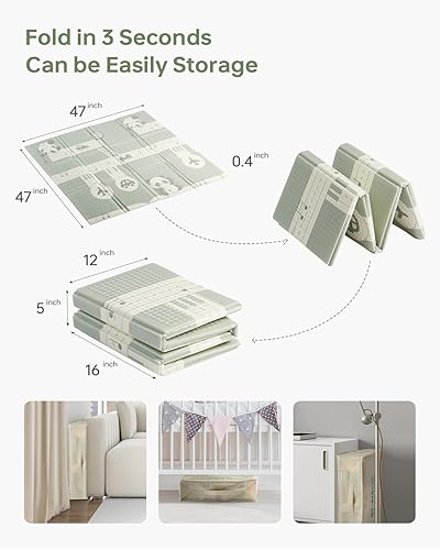 Miniatura 5 de Tapete de juego para bebé de 47 x 47 pulgadas, tapete plegable para bebé, tapete de juego reversible de espuma impermeable para bebé, tapete de bebé
