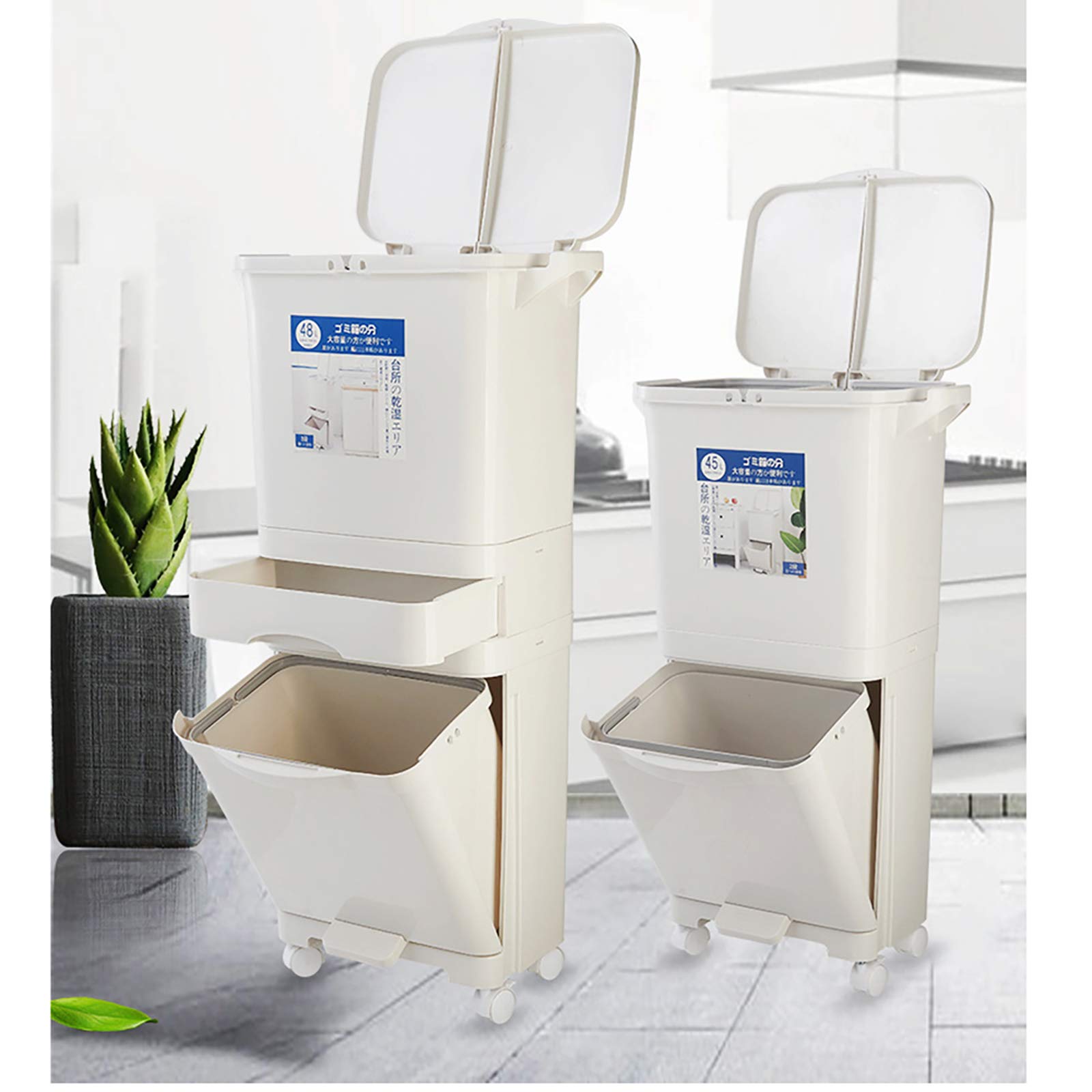 QWEASDF Trash Can Double Layer Strato di plastica Classificazione Stampa Tipo Superiore e Pedale Tipo Abbassa Il Livello con Doppio Coperchio Cucina Bagno Bidone per Il Riciclaggio,Double Layer