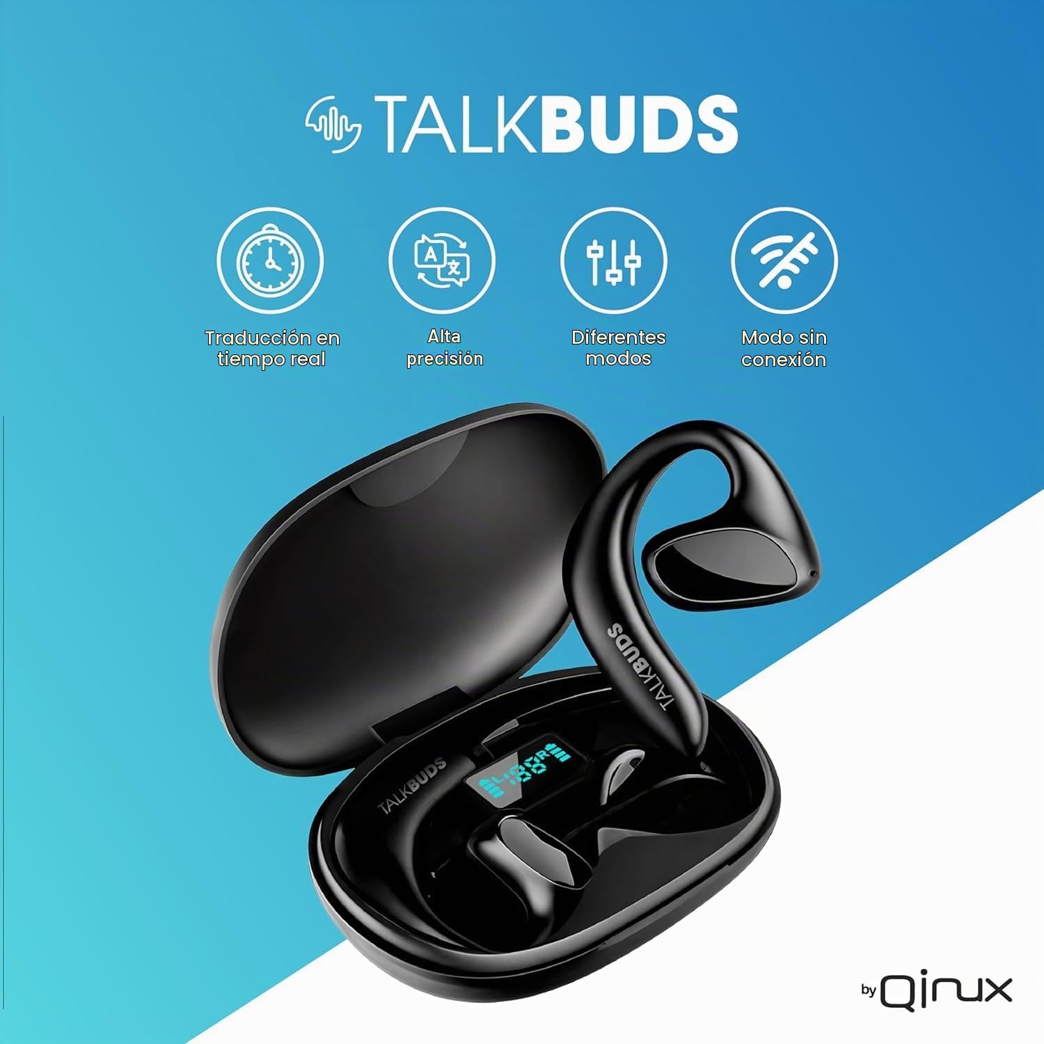 TalkBuds – Auriculares Traductores con Inteligencia Artificial | Traducción en Tiempo Real en +140 Idiomas | Compatible con Android y iOS | Conexión Bluetooth 5.1 (Negro)