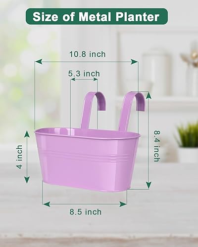 Miniatura 2 de Macetas colgantes de metal para valla de barandilla  3 piezas coloridas grandes macetas colgantes de metal con ganchos extraíbles y agujeros de