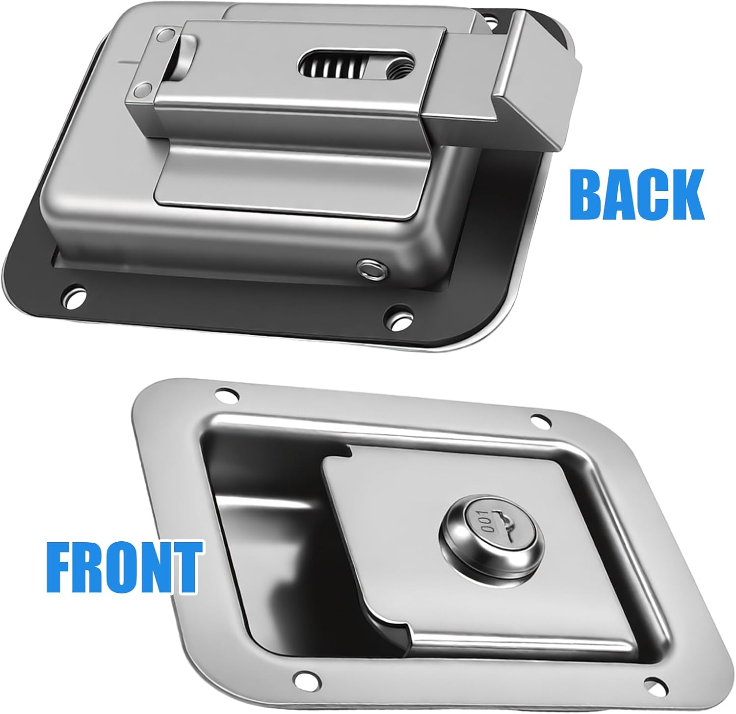 2Pcs MS858A Stainless Steel Flush Mount Toolbox Latch Lock, Paddle Latch Handle with Keys, for Truck Toolbox, RV Door, Trailer, Camper, UTV