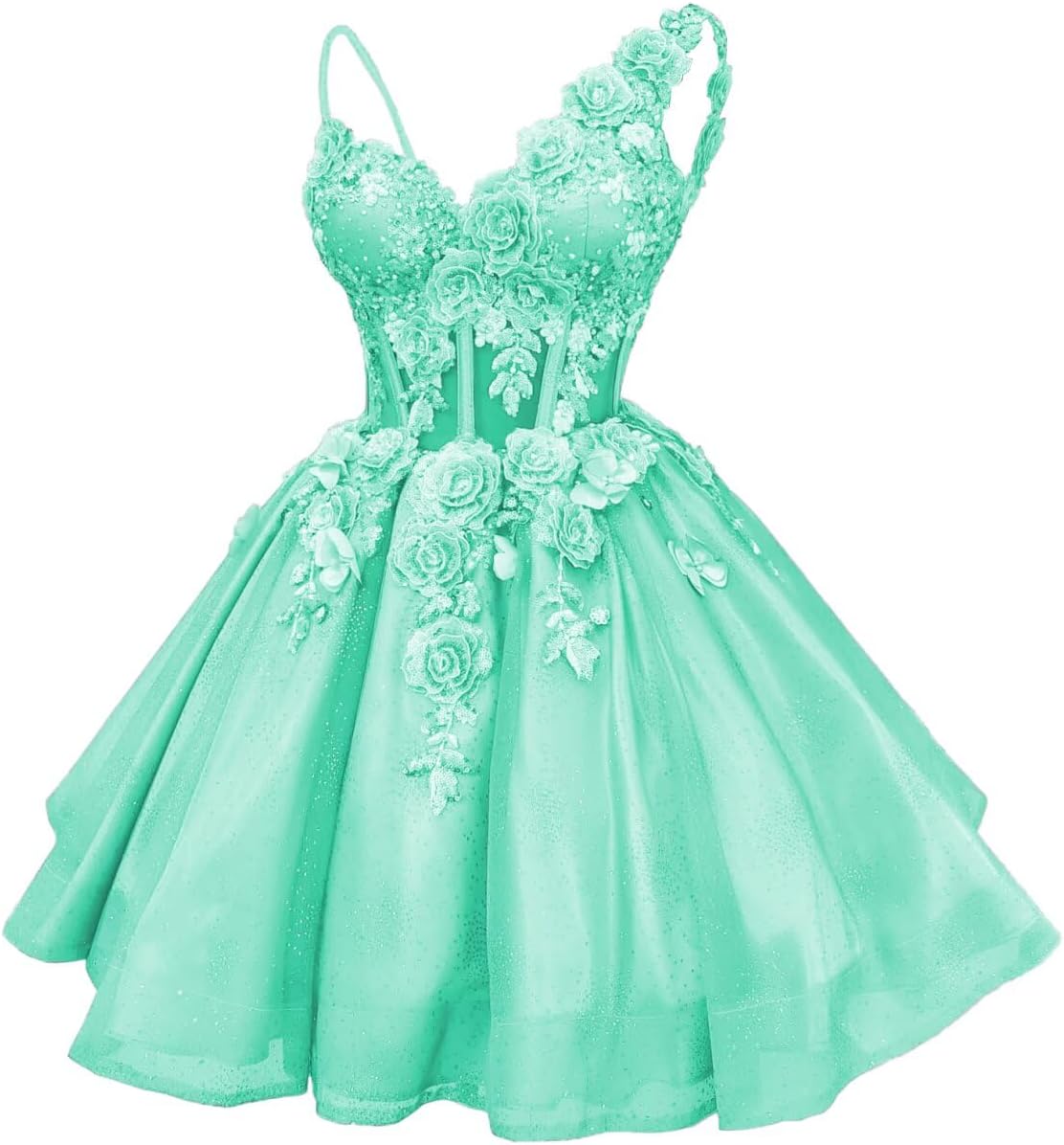 Ftupza Short Homecoming Dress for Teens 3D Floral DAMA Dresses for Quinceanera Lace Appliques Tulle Beaded Party Gown