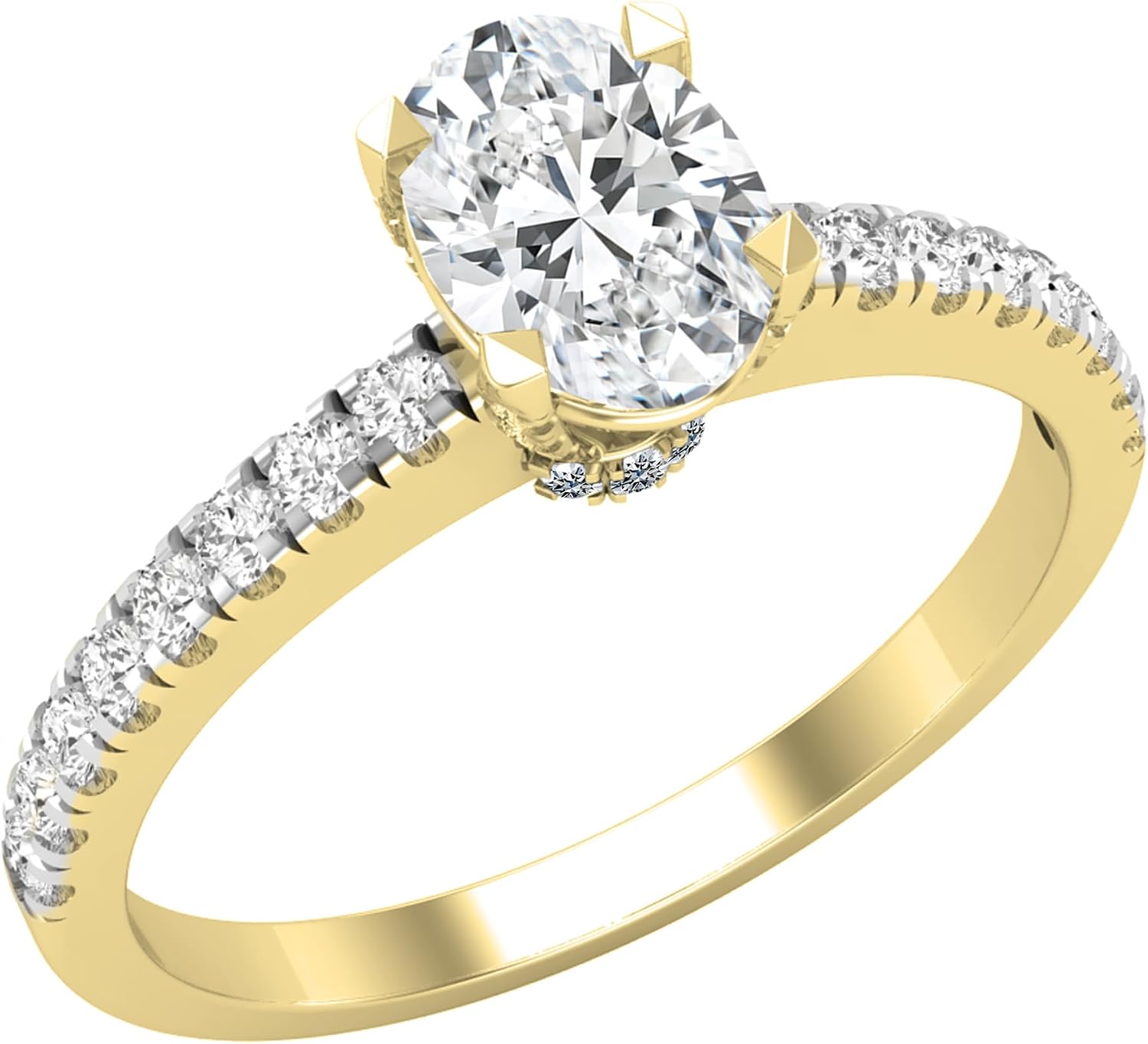 IGI Certified Solitaire Engagement Ring for Women With 1.1w, Oval (0.80 ct Center) & Round (0.3) Lab-Grown White Diamond in 10K Solid Gold