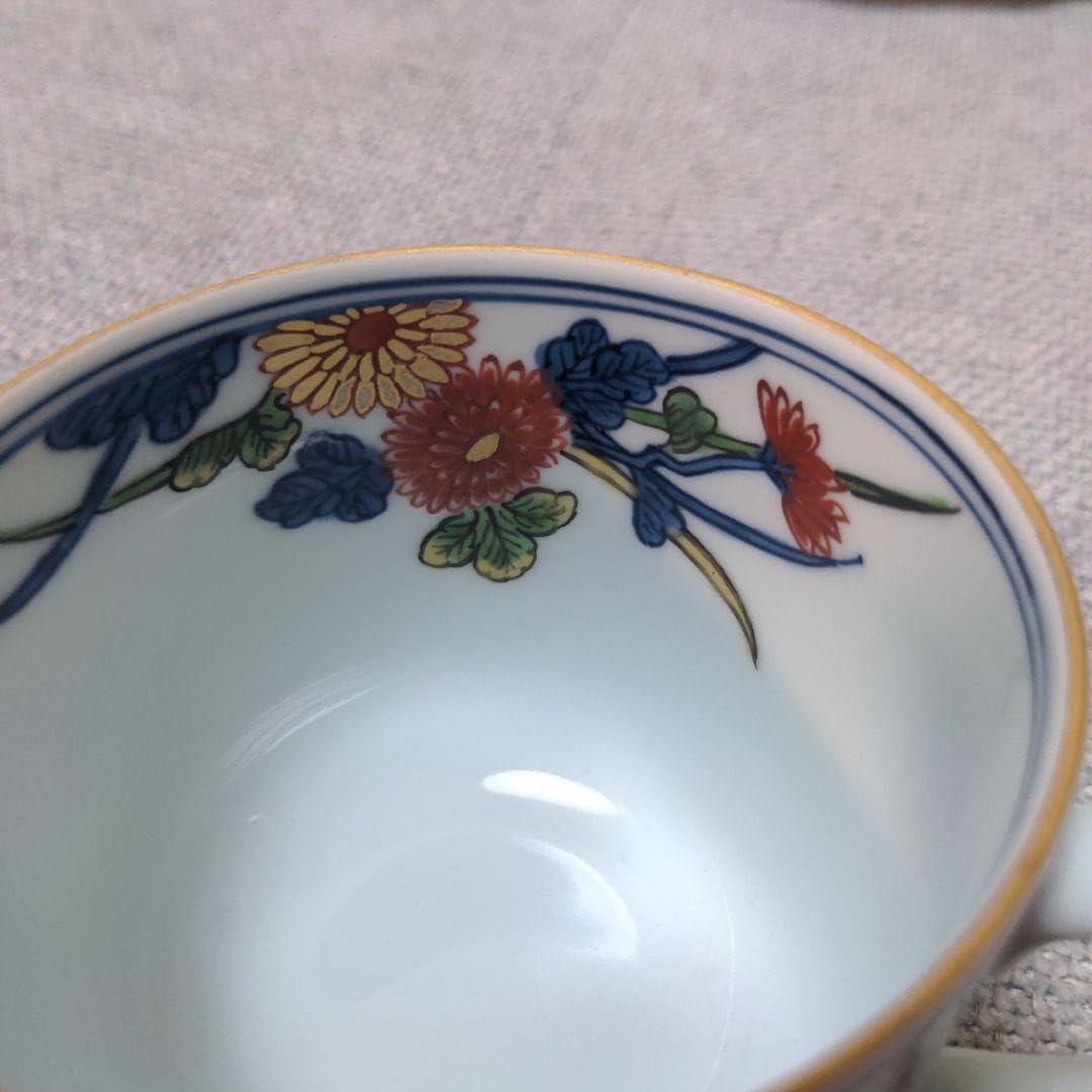 Amazon.co.jp: 源右衛門窯 古伊万里風染錦菊絵 カップ・ソーサー2客