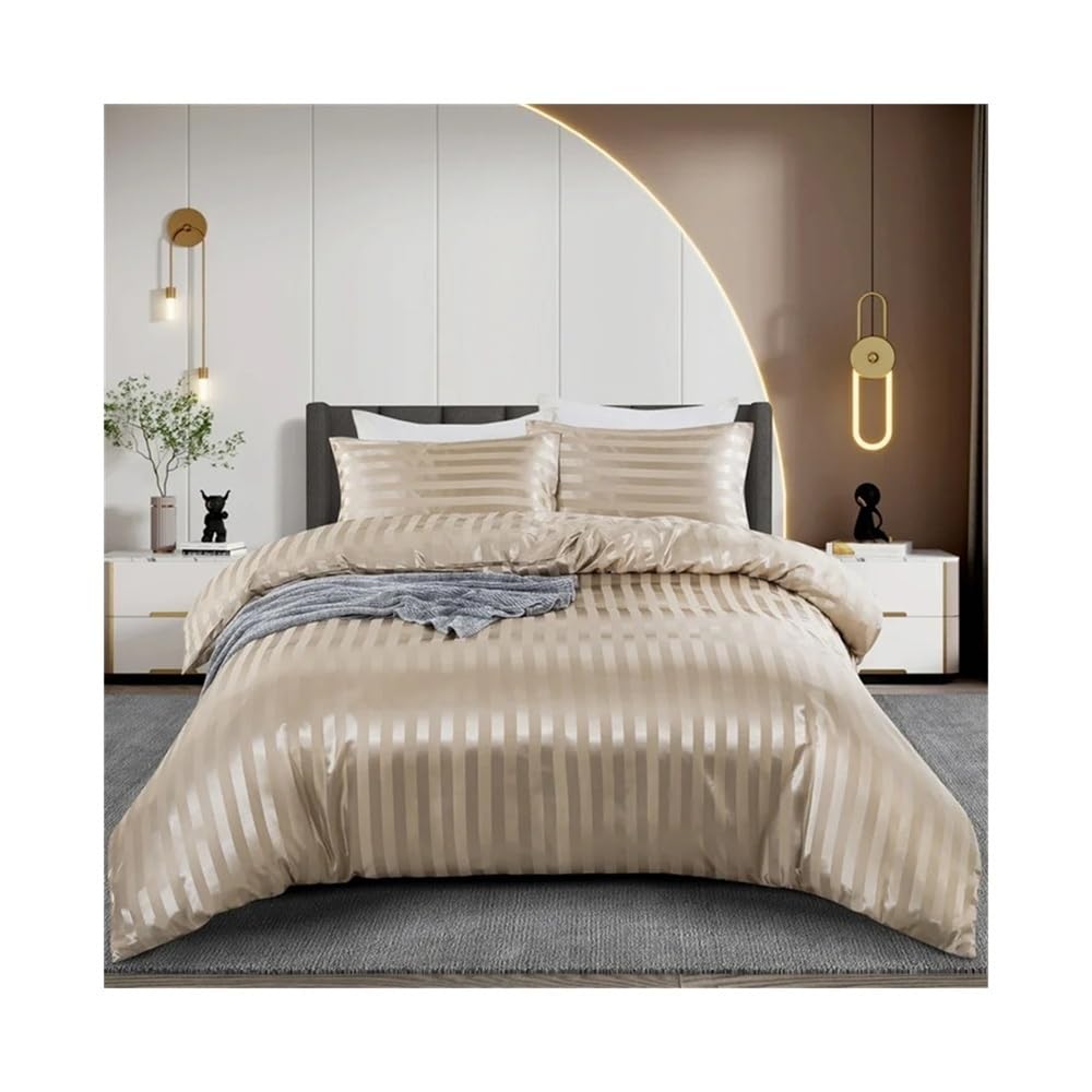 Juego de sábanas de lujo de satén a rayas de 3 piezas, reversible, suave y sedosa, con 2 fundas de almohada (tamaño King-230 x 220 cm)