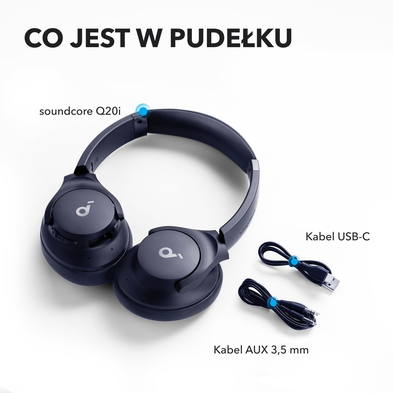 Słuchawki hybrydowe Soundcore by Anker Q20i(odnowiona) z aktywną redukcją szumów, bezprzewodowe nauszne Bluetooth, 40-godzinny czas odtwarzania ANC, dźwięk o wysokiej rozdzielczości, mocny bas