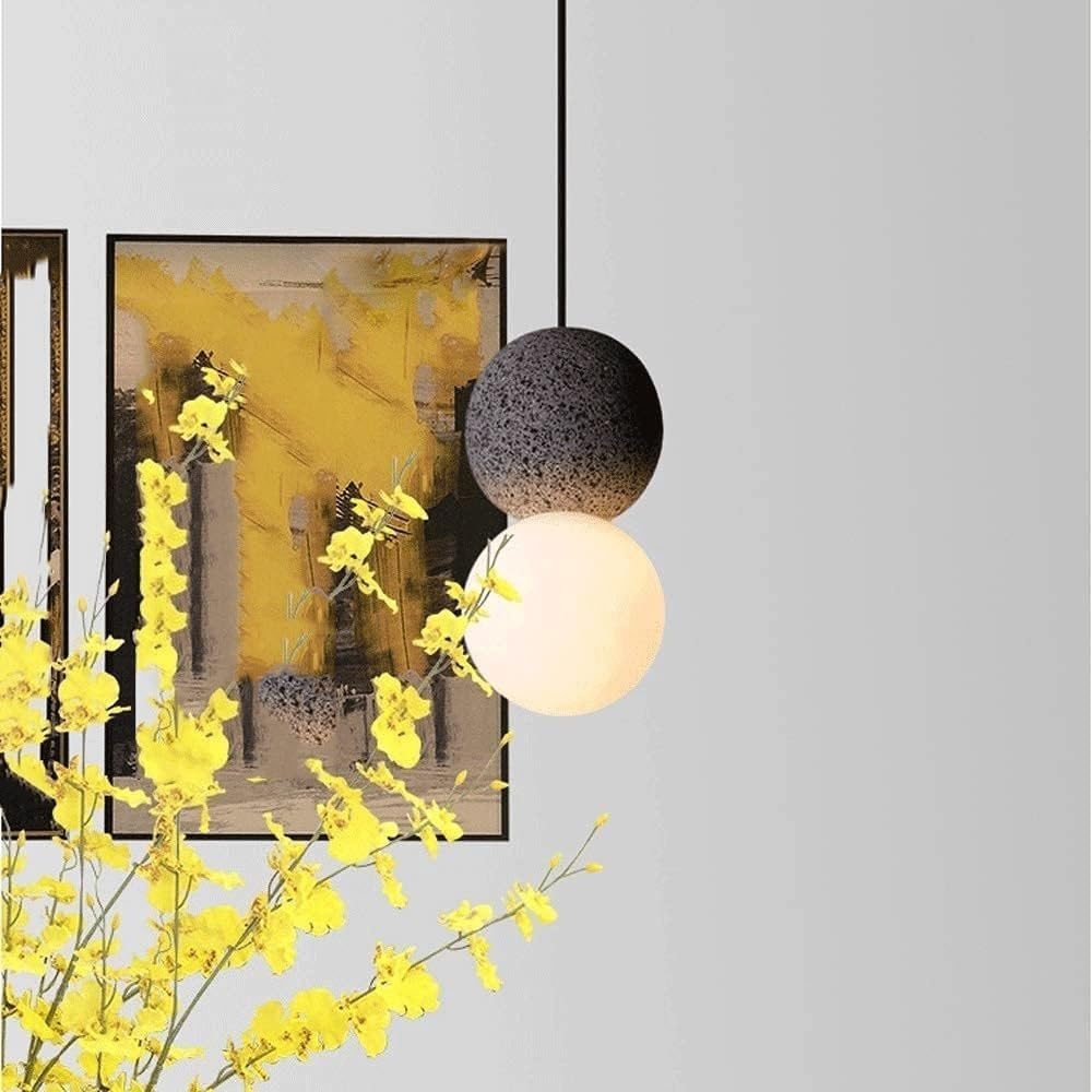 Lampada a sospensione moderna in cemento e vetro Base G9 a a globo in nero for isola cucina Camera da letto Bar Ampio 3,9 pollici Piccolo apparecchio a soffitto industriale minimalista Paralume opale