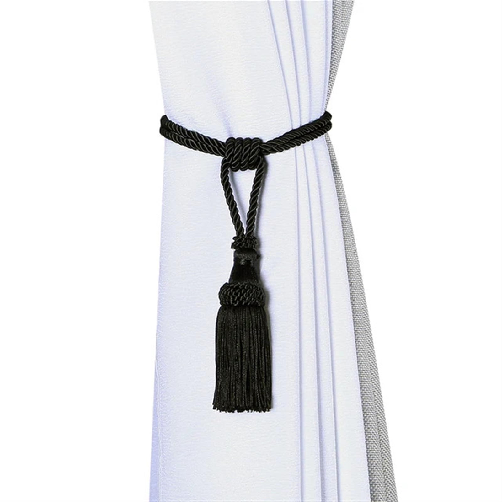 Embrasse de rideau noire avec glands - 1 pièce - Clips de corde décoratifs - Accessoire de rideau élégant - Embrasse de rideau élégante pour la décoration de la maison.
