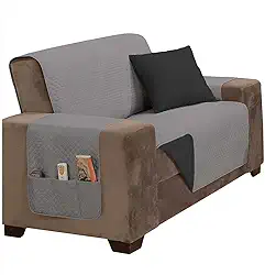 Protetor De Sofá Impermeável 2 Lugares Padrão Liso Dupla Face Tecido Microfibra Cinza/Preto