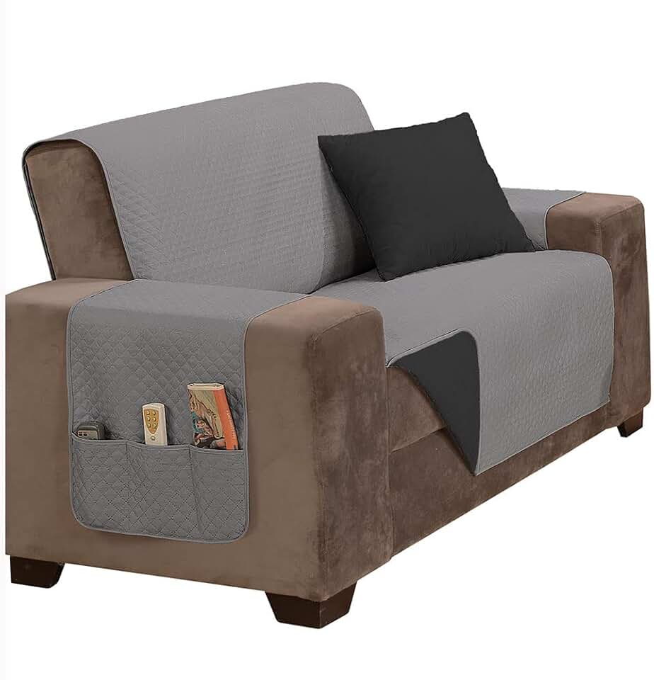 Protetor De Sofá Impermeável 2 Lugares Padrão Liso Dupla Face Tecido Microfibra Cinza/Preto