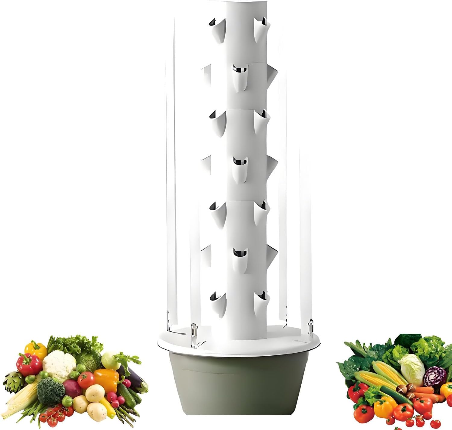 Vertical Hydroponic Tower,Hydroponic Growing Tower,with 7.92 Gal Water Tank, LED Grow Light & Recirculating Pump for Balcony, Kitchen & Patio 5layers-WithLight