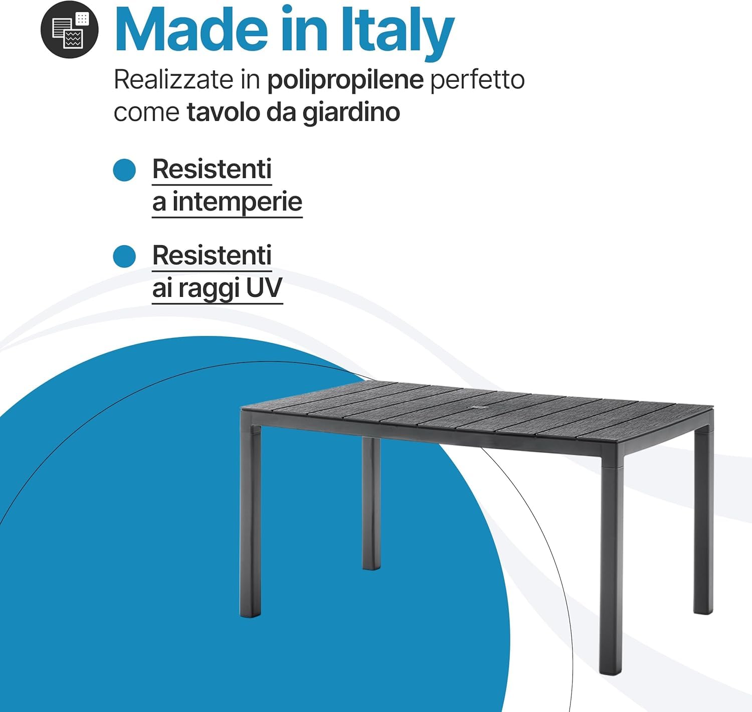 Tomaino - Tavolo da Giardino con Sedie per Esterno - Set Lion King composto da Tavolo King con 6 Sedie Volga Impilabili - Balcone, Veranda (Bianco)