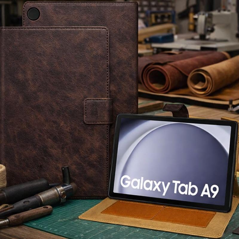 Image of Cover for Samsung Galaxy Tab A9 8.7 Inch, Flip Stand Case, Dark Brown, Leather, Stand Function (Coffee)