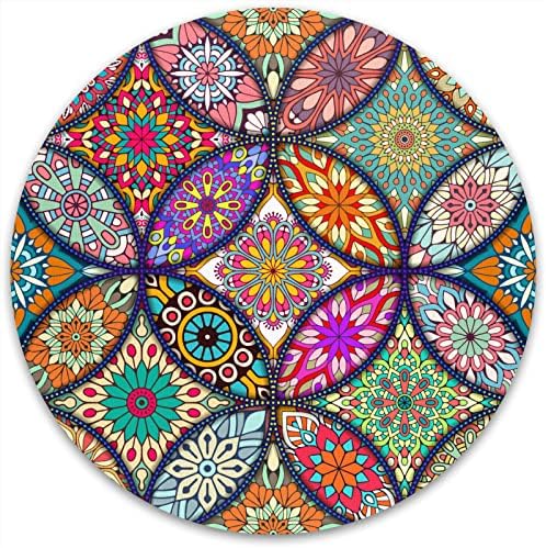 Atufsuat Mouse Pad, Premium-Textured Small Round Mousepad 7.9 x 7.9 Inch, Cute Mouse pad for Wireless Mouse, Waterproof Non-Slip Rubber Base Mouse Mat for Laptop PC Office Women Men, Pretty Mandala