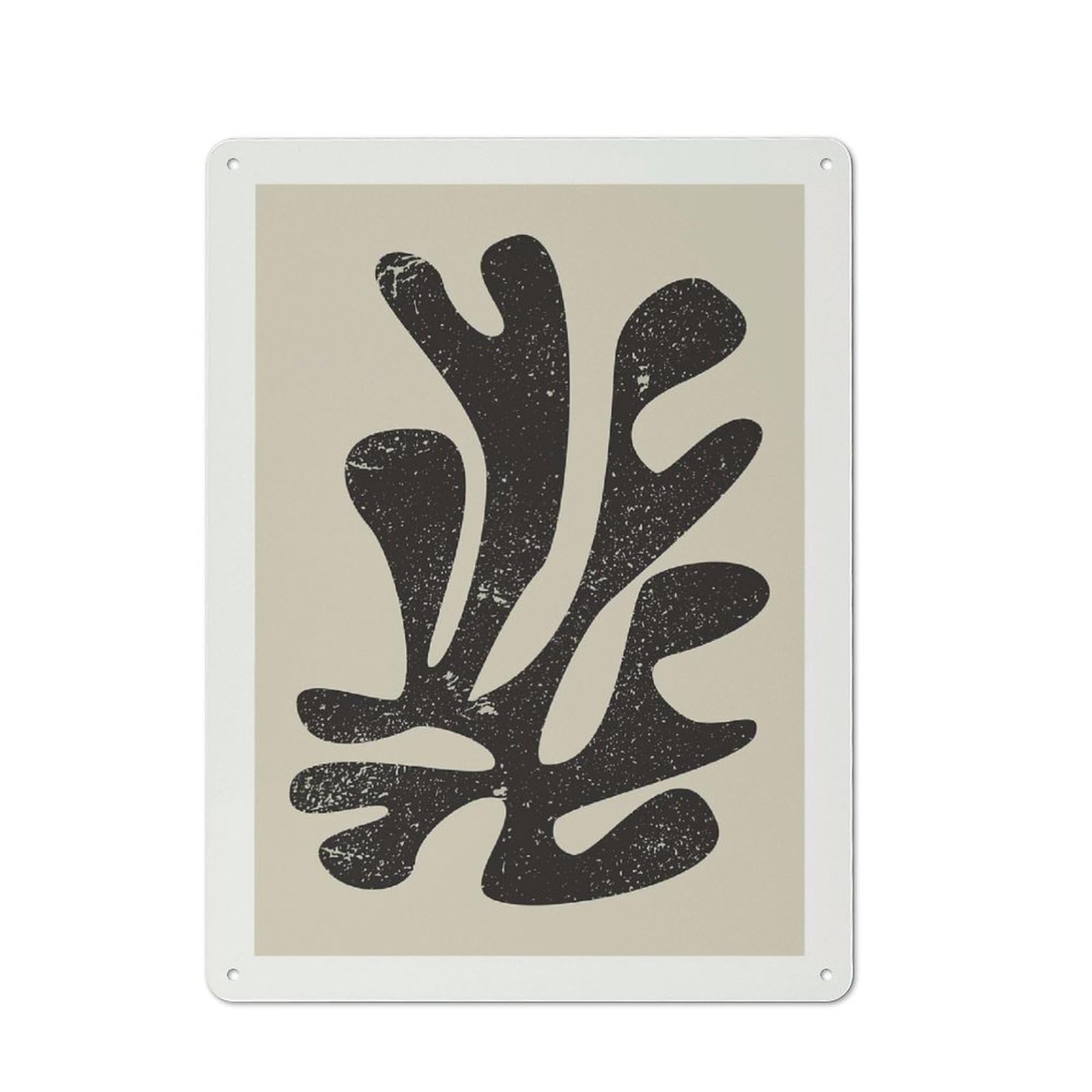 Junmoney Style-11 Tin Wall Plaque 40X30cm With Black Leaf Shape On Beige Background For Home Office Or Studio, For Garage, Workshop And Man Cave Decoration