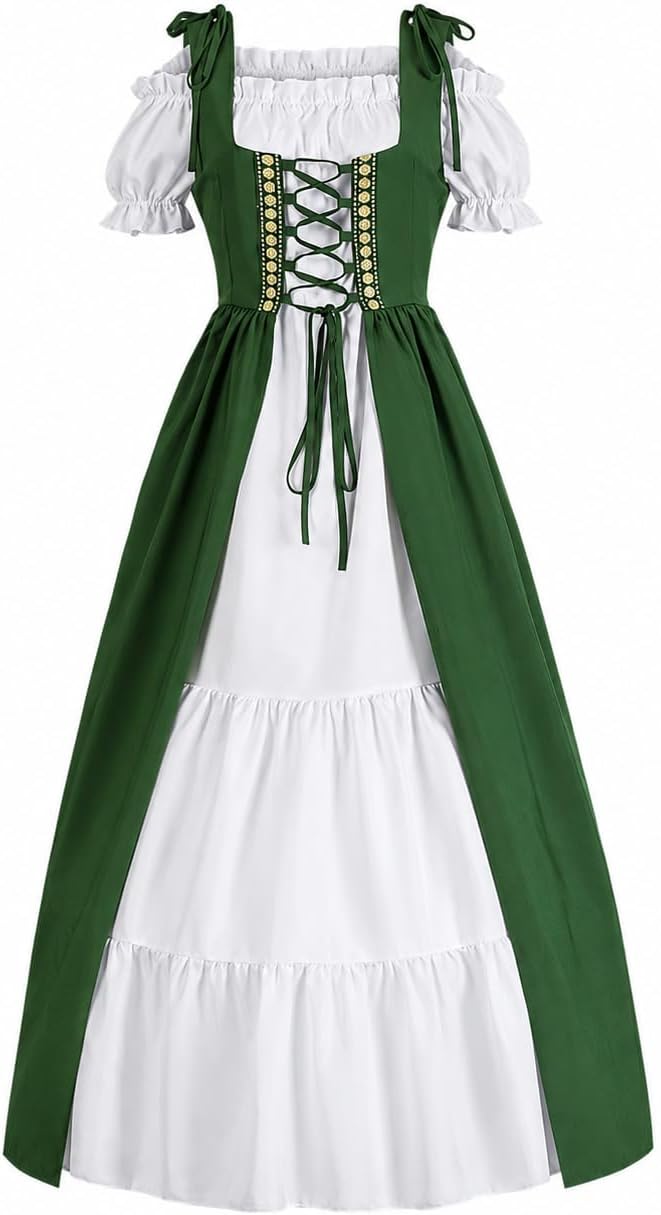 Medieval Lace-Up Corset Tiered Short Sleeve Maxi Gown