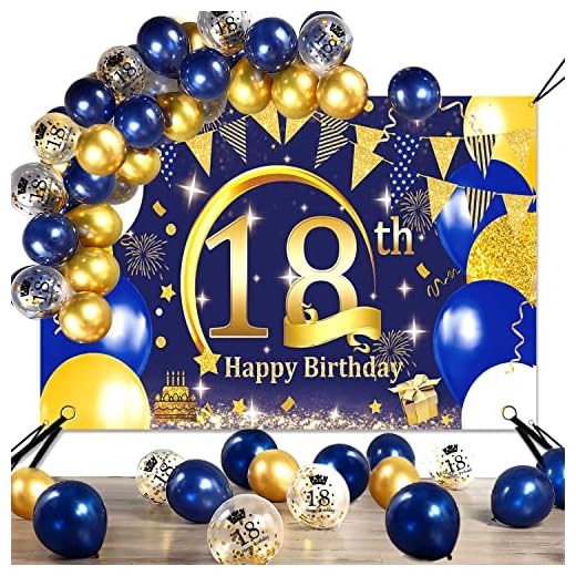 Decoracion 18 Cumpleaños, SWPEED Azul Oro Extra Grande Tela 18 Años Feliz Cumpleaños Pancarta Cartel, Globos 18 Cumpleaños, 18 cumpleaños Pancarta Photocall Fondo de Fiesta para Niño