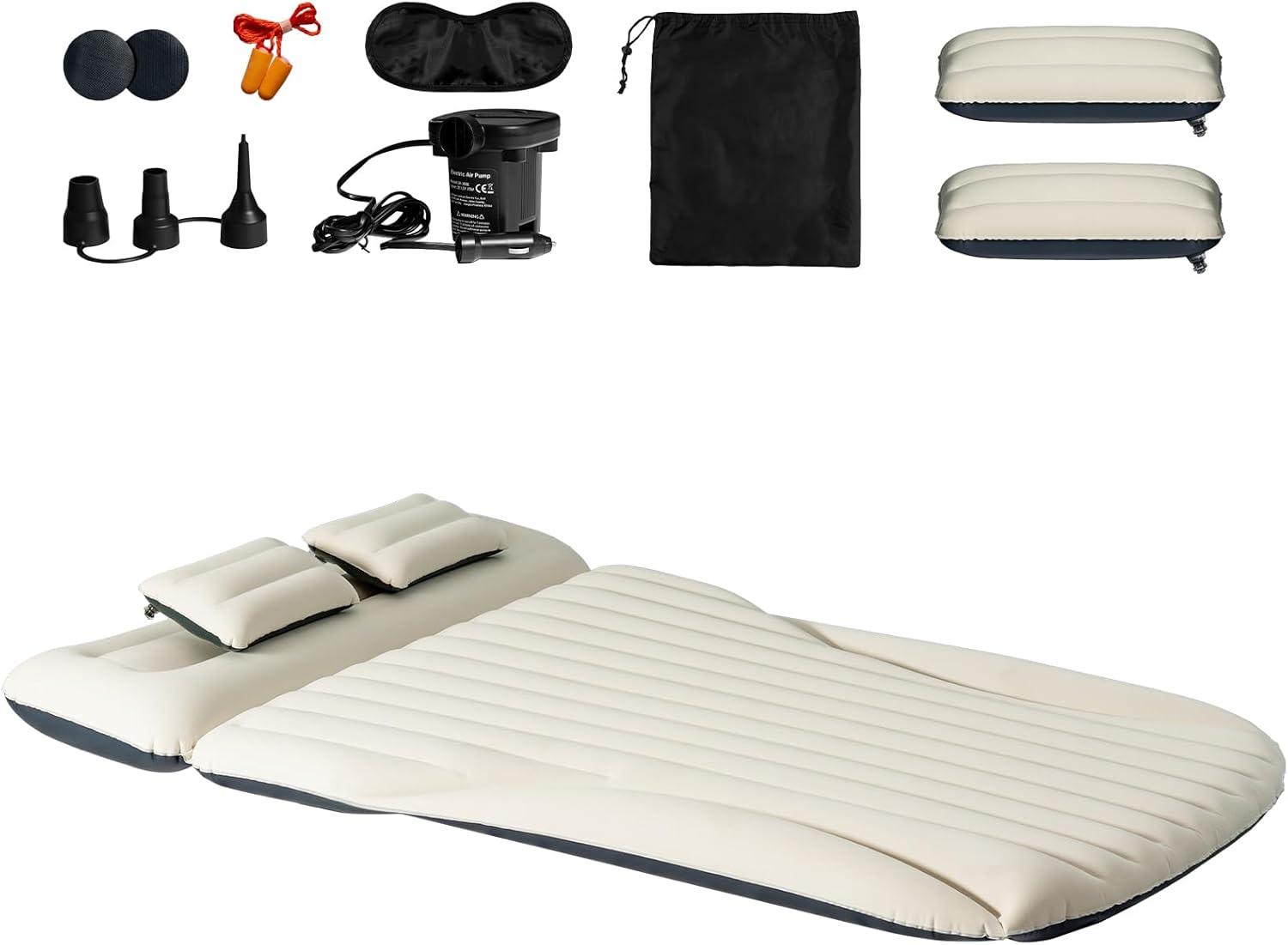 SUV Air Mattress with Air Pump, 2 Pillows, Flocking Inflatable Car Bed for SUV Trunk, Minivan, MPV, Tent, Camping, Travel, Home, Road Trip, Includes Complete Sleep Accessories