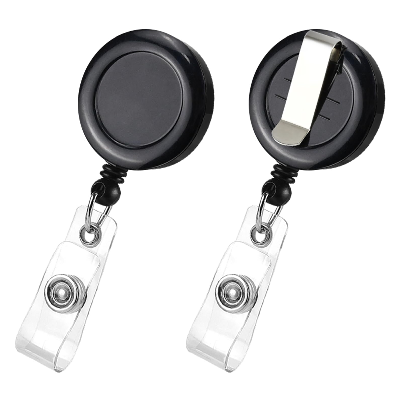 2 Pack Retractable Name Badge Holder Reel with Belt Clip Badge Reel Retractable for Teachers, Students, Office Workers (Black)