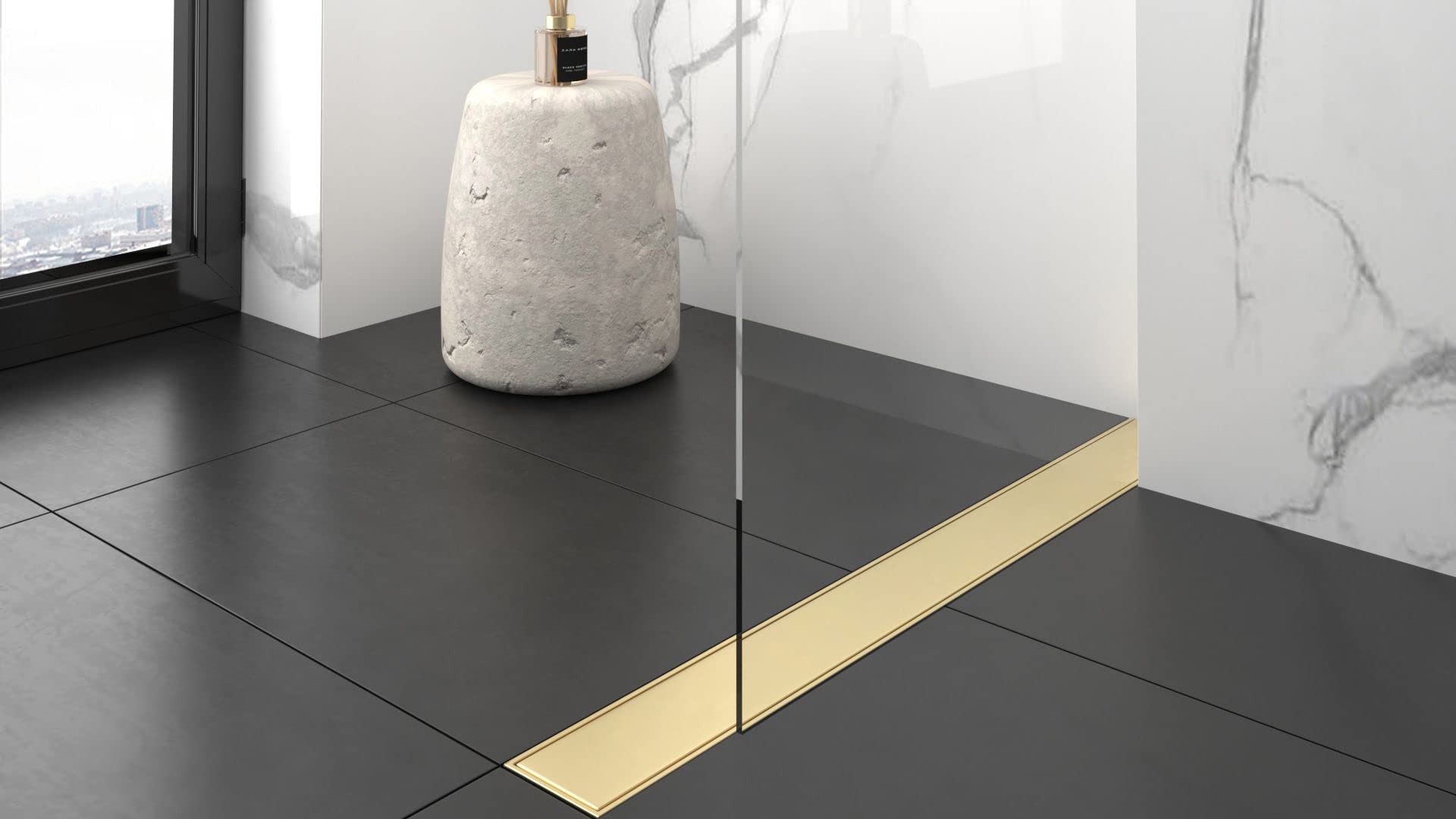 Caniveau extra plat pour douche italienne reversible finition gold/ou à carreler longueur 60 centimètres - Avec siphon anti odeur et filtre pour cheveux NOYON & THIEBAULT