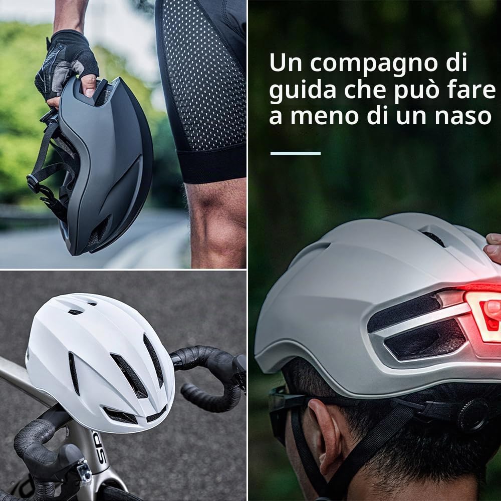 Casco da bicicletta con luce LED, ultraleggero, per uomo e donna, con luce posteriore, 56-60 cm