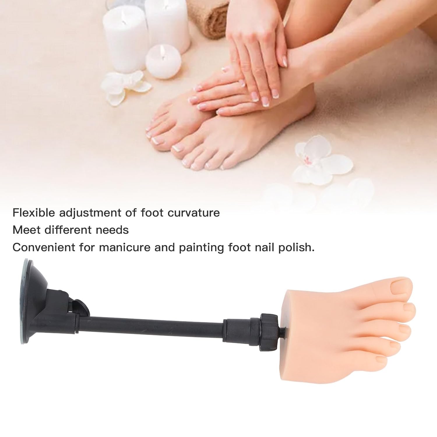 Silicone Nail Practice Foot, Realistic High Simulation Flexible Toe Nail Training Model with Stand, Adjustable Angle Nail Art Practice Foot for Salon and Home Use (Right Foot)