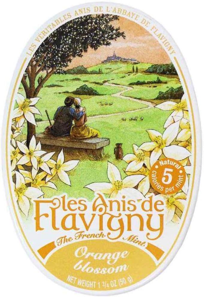 Les Anis de Flavigny French Mints Candy – Orange Blossom Flavor Hard Candy, Natural Gourmet Sweets in Classic Tin, 50g (1.75 oz)