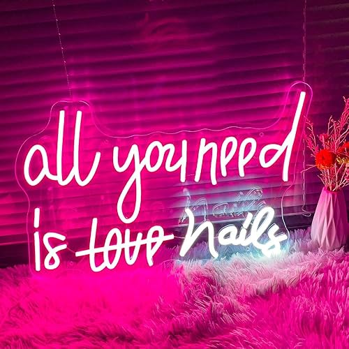 Letrero de neón con texto en inglés «All You Need Is Nails» (Todo lo que necesitas es uñas), decoración de pared, decoración de pared LED, para Uñas