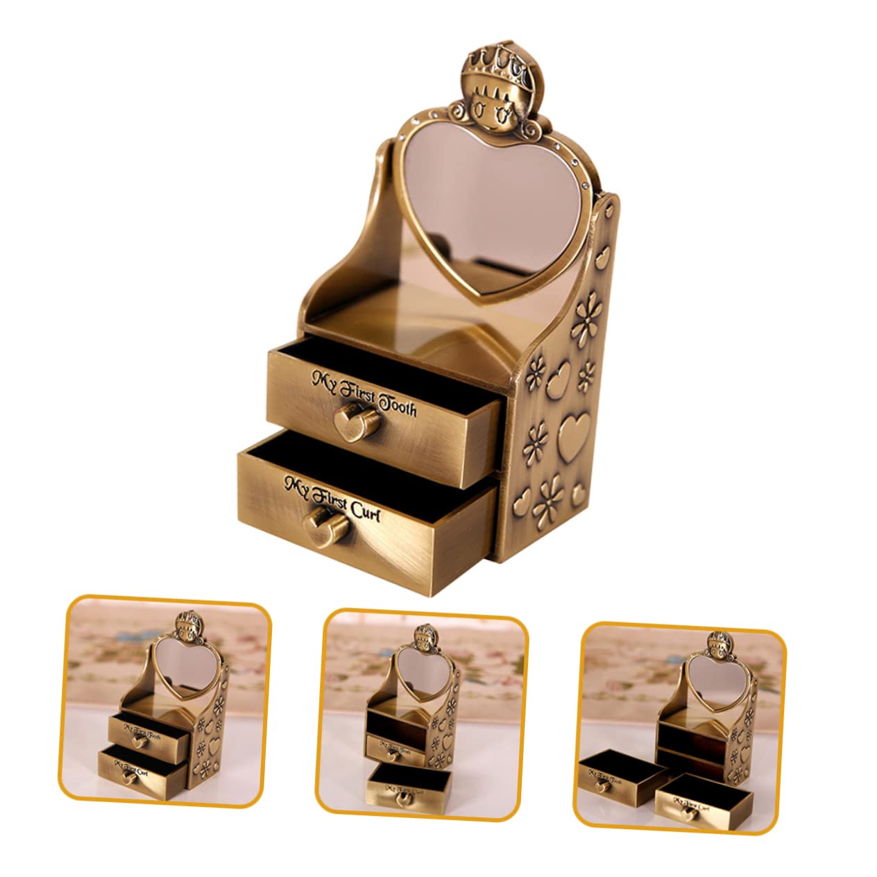 Scatolina Dentini da Latte in Metallo Oro, Box Creativo | Cassetto per Conservare Primo Dentino e Ciocca, Regalo Nascita Neonata, Struttura Rigida Non Si Deforma