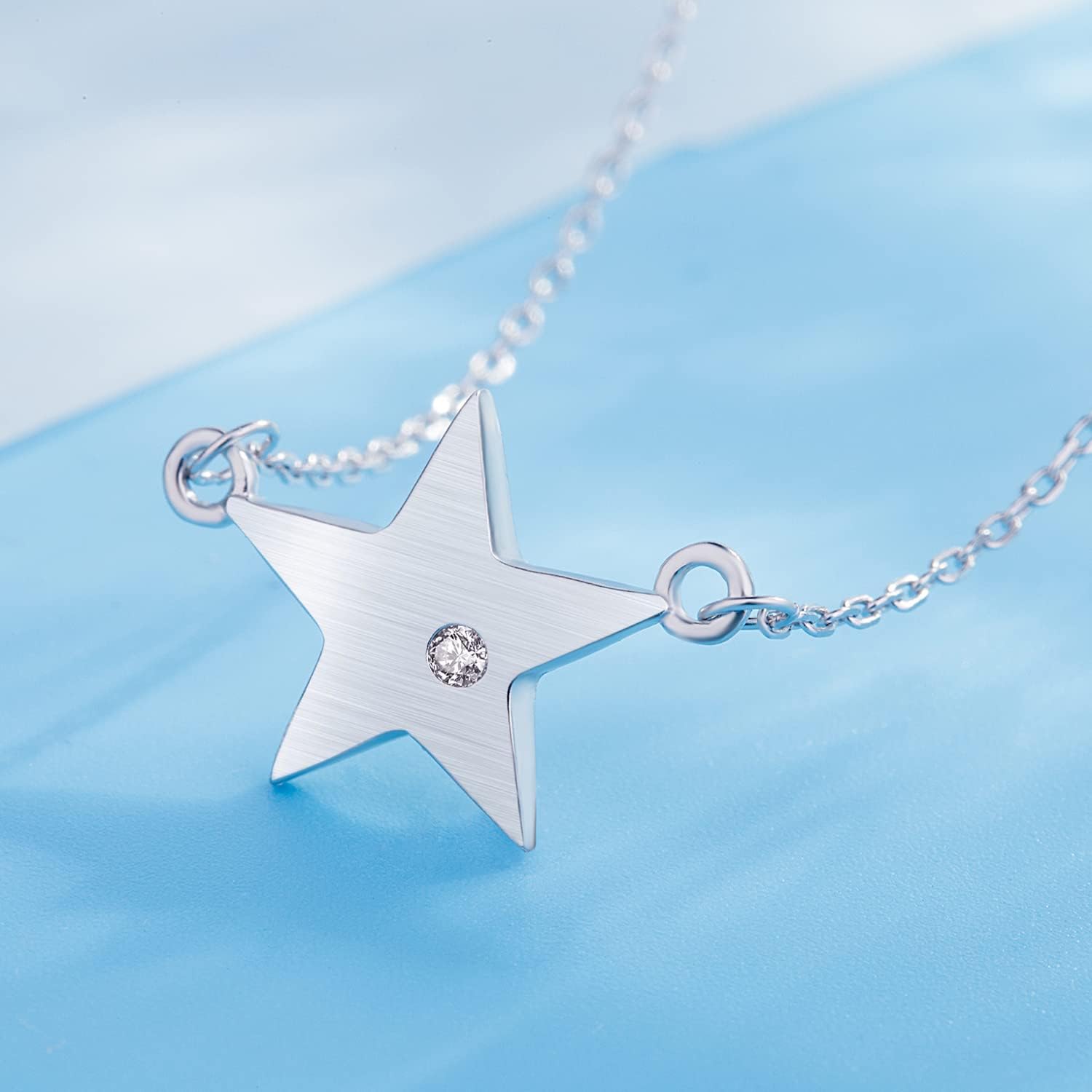 925 Sterling Silver Necklace Cubic Zirconia Star Pendant Tiny Dainty 18" Silver Chain For Women She Good Luck Jewelry Gift - Image 3