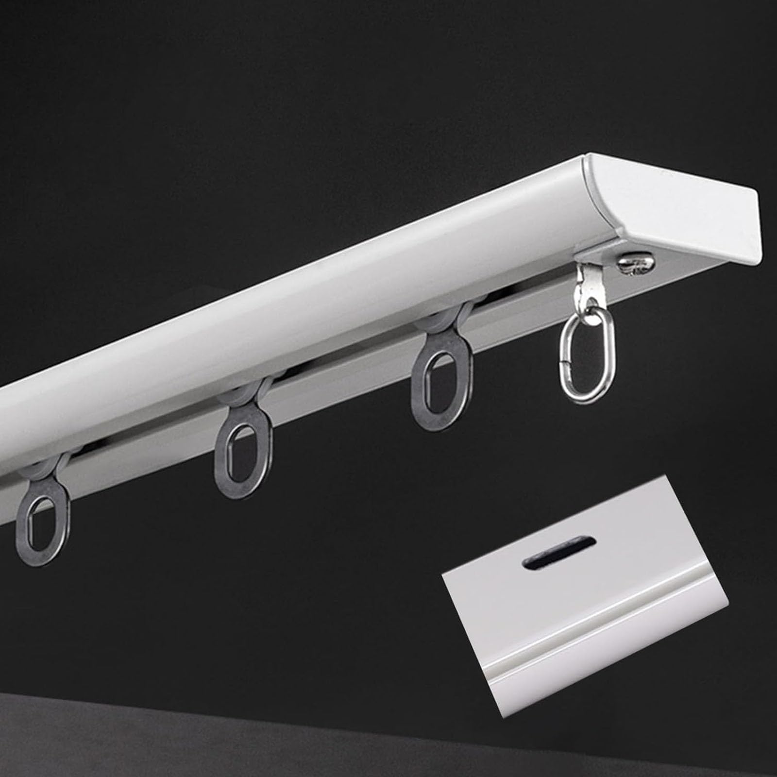 Zhixubah White Aluminum Alloy Curtain Track Ceiling 0.5M~6M Long Recessed Rail Heavy Duty 50Kg Capacity Monorail Kit With Pre-Drilled Holes Smooth Sliding Gliders For Heavy Velvet(,2.9M(9.5Ft))