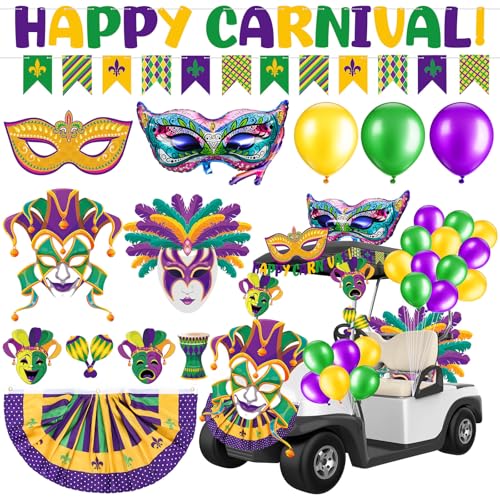 Lunmon 39-41 Pcs Mardi Gras Golf Cart Decoration Kit Purple