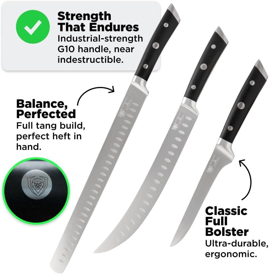 Dalstrong 4 Piece Set - Slicing Butcher Boning Venator Knife - Gladiator Series ELITE - High Carbon German Steel - Black G10 Handle - Cooking Kitchen Chef Knife - Fillet - Sheaths Included