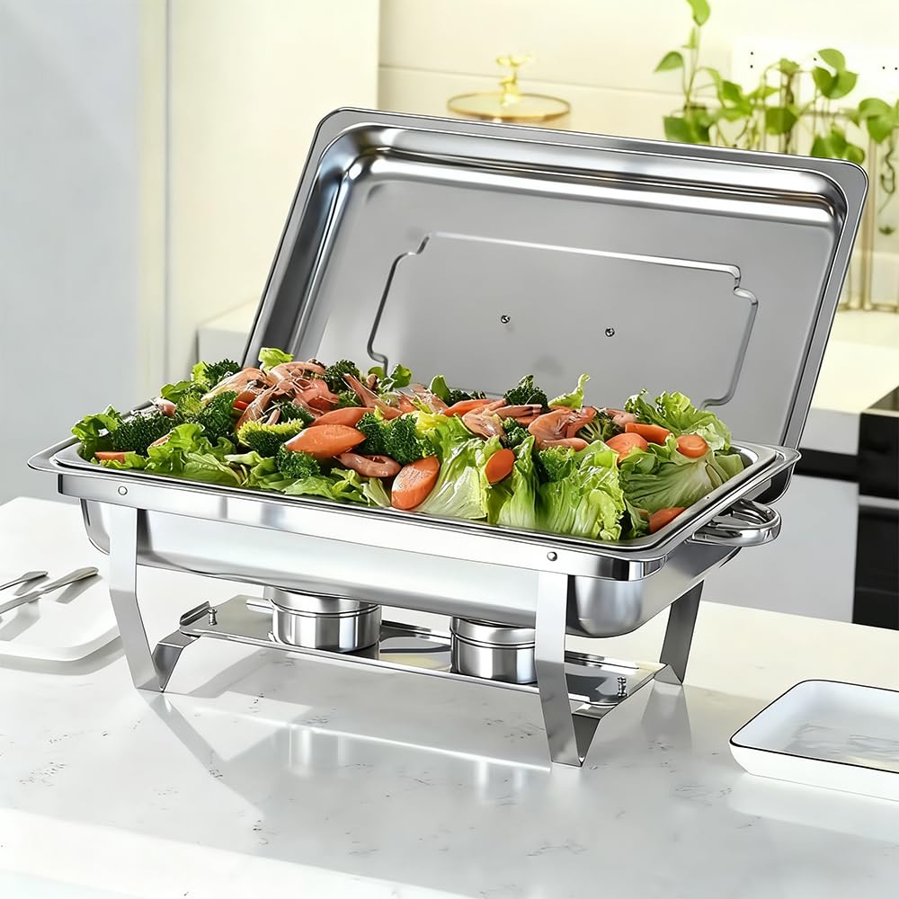 OHMG Chauffe Plat,Chafing Dish ou rechaud en INOX Alimentaire pour Buffet/Bain Marie Professionnel/Maintien au Chaud/Traiteur/hôtel/Restaurant - Acier Inoxydable (3 Compartiments, 55 * 35.5 * 26cm)