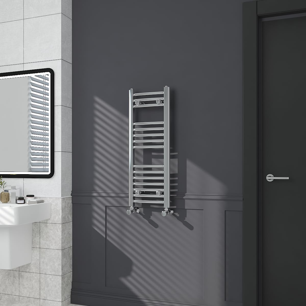 Warmehaus Chrome Contemporary Curved Bathroom Heated Towel Rail Radiator Rad 800 X 300Mm