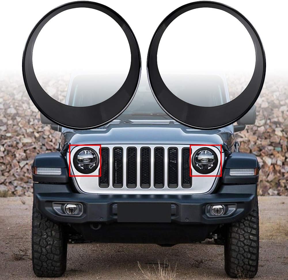 Astra Depot Black Fuel Filler Door Gas Tank Cap & Headlight Bezels Insert Trim Cover Kit Compatible with 2018 2019 Jeep Wrangler JL 2 Door & 4 Door Models