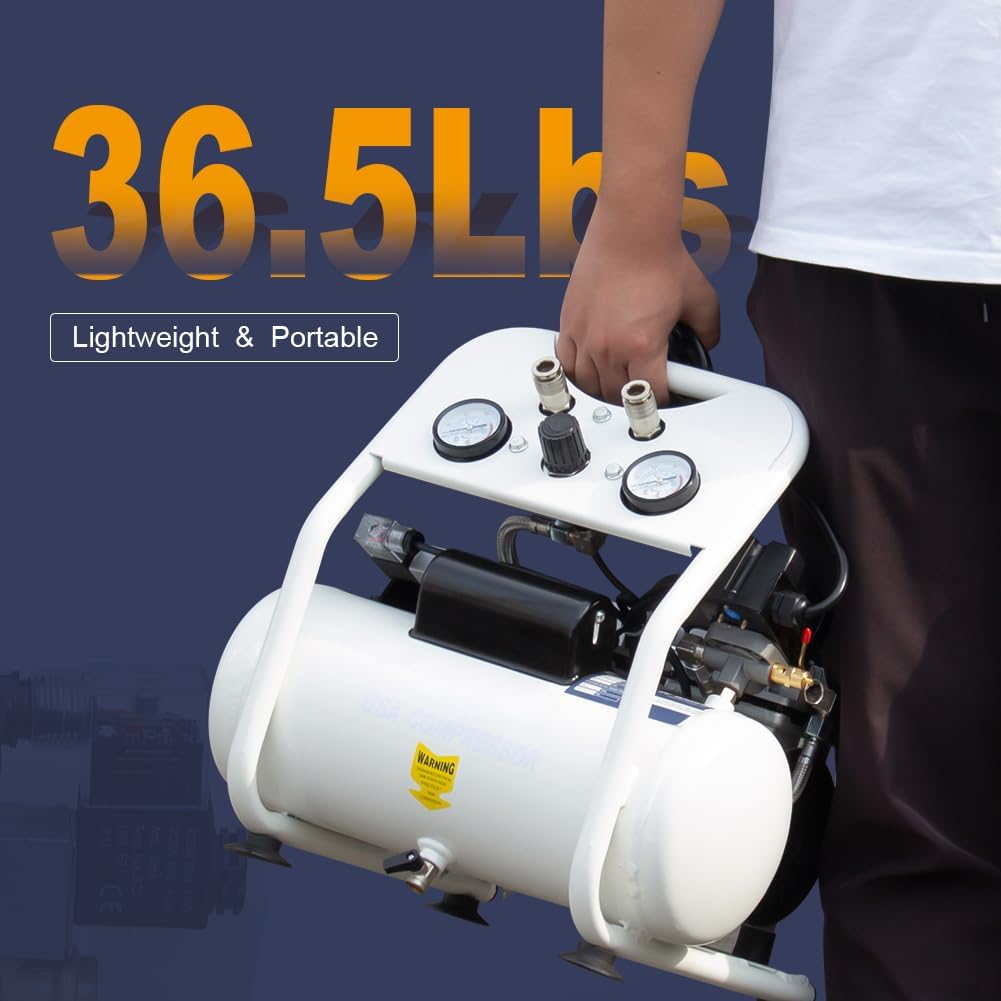 Portable Air Compressor, Ultra Quiet Oil-Free Electric Air Compressor 115 PSI Max with 4 CFM, Quick Recovery, 2.5 Gallon Tank, Ideal for Tire Inflation, Hot Dog Air Tools& Garage Auto Repair