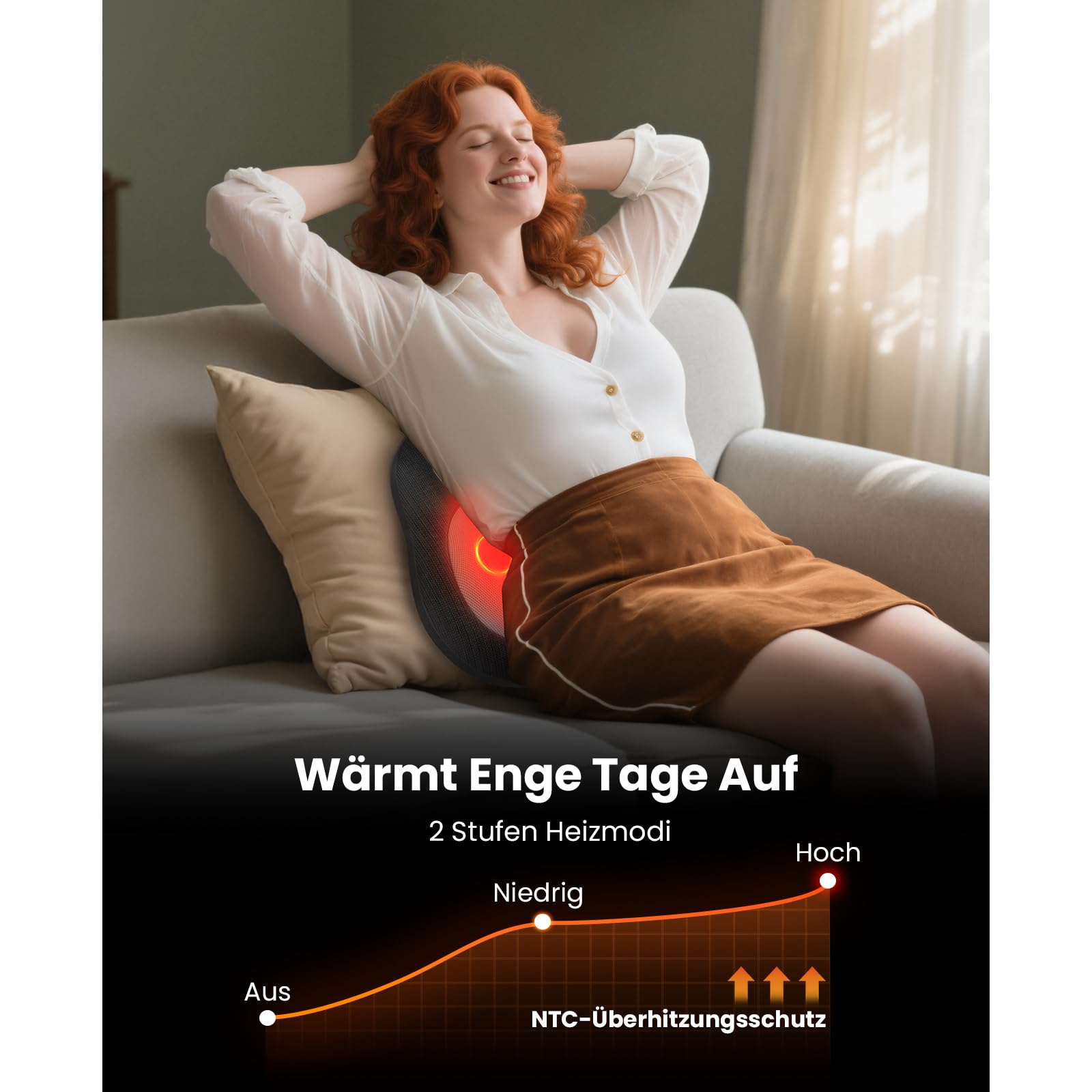 BOB AND BRAD Kabelloses Rückenmassagegerät mit Wärme zur Schmerzlinderung, EZBack Go 4D Shiatsu Nackenmassagegerät, Massagekissen für Nacken Rücken Schultern Lendenbereich, Büro Auto Zuhause