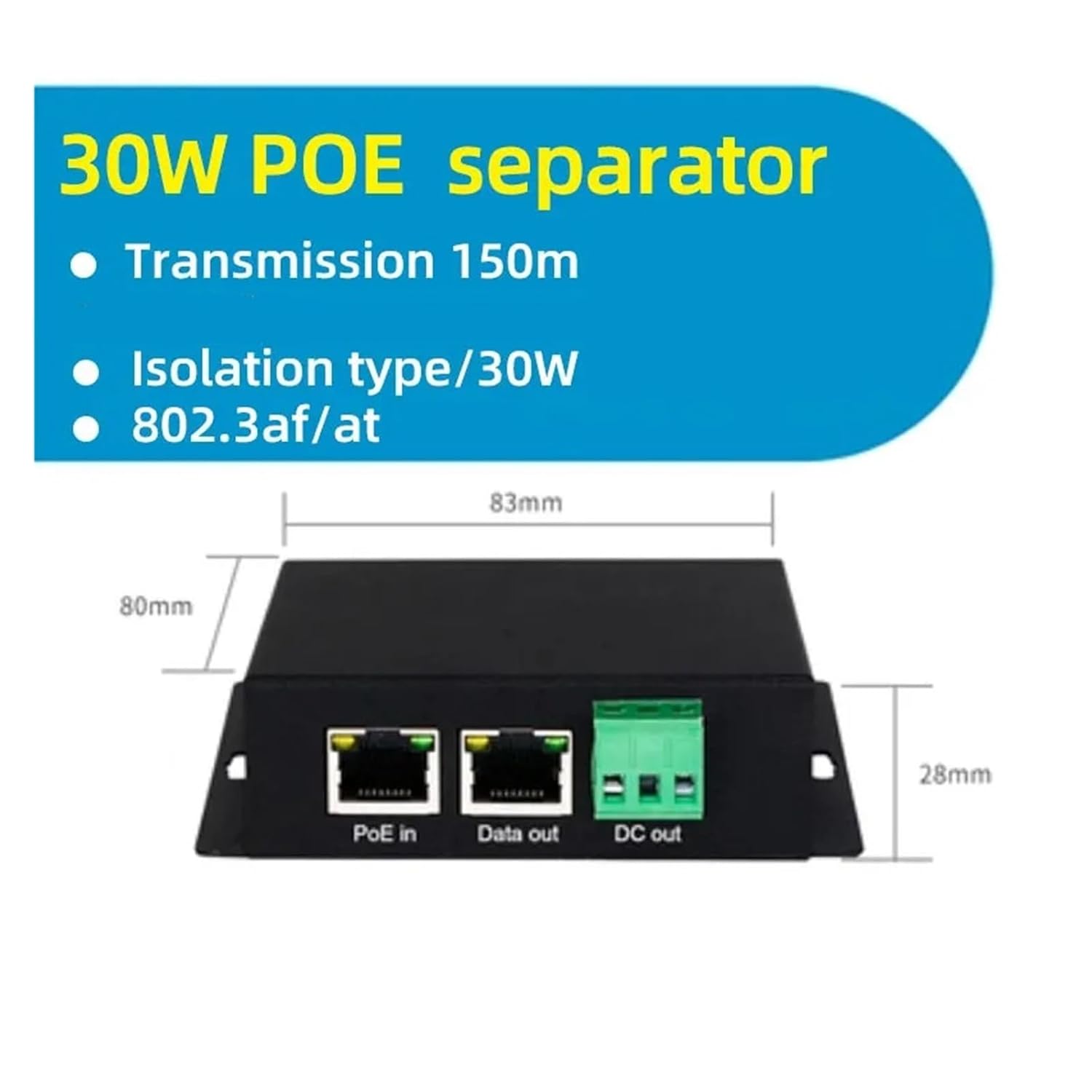 30/60/90W Industrial Isolated PoE Gigabit Splitter, high Power 12V/24V Output(12V 30W Isolated)