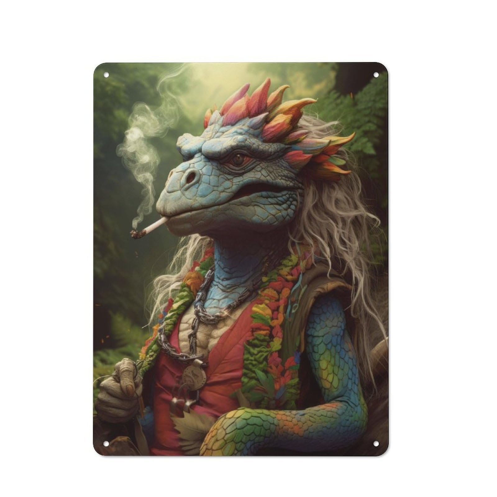 Junmoney Hippie Dragon Smoking Rustic Metal Sign 40X30cm For Hallway Wall, For Collectors Of Rustic Metal Wall Decor